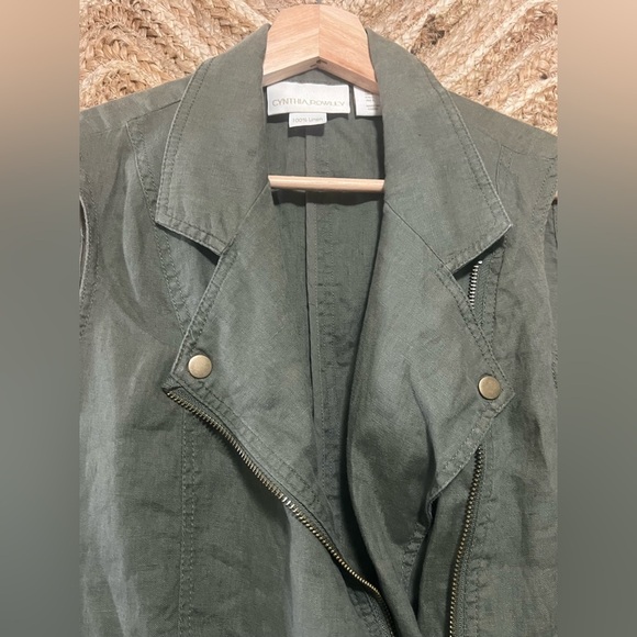 Cynthia Rowley Women's Army Green Linen Moto Vest,Sleeveless,Size Small - Picture 2 of 8